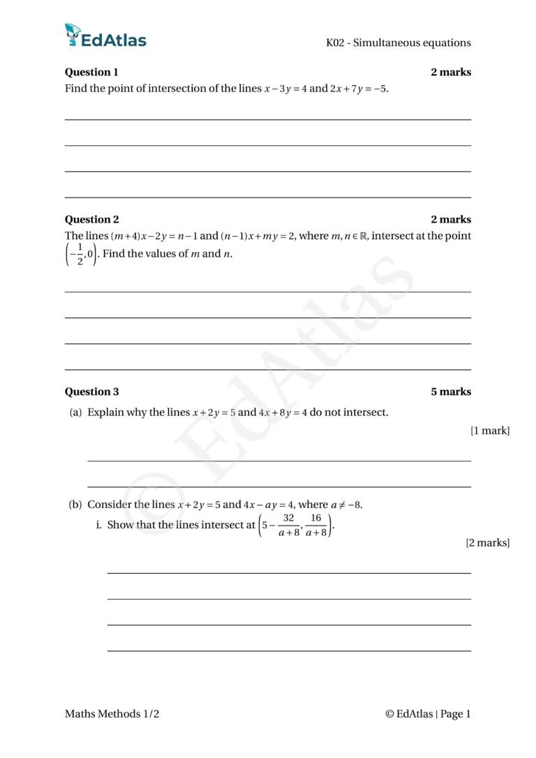 Excerpt from VCE Maths Methods Units 1 and 2 homework